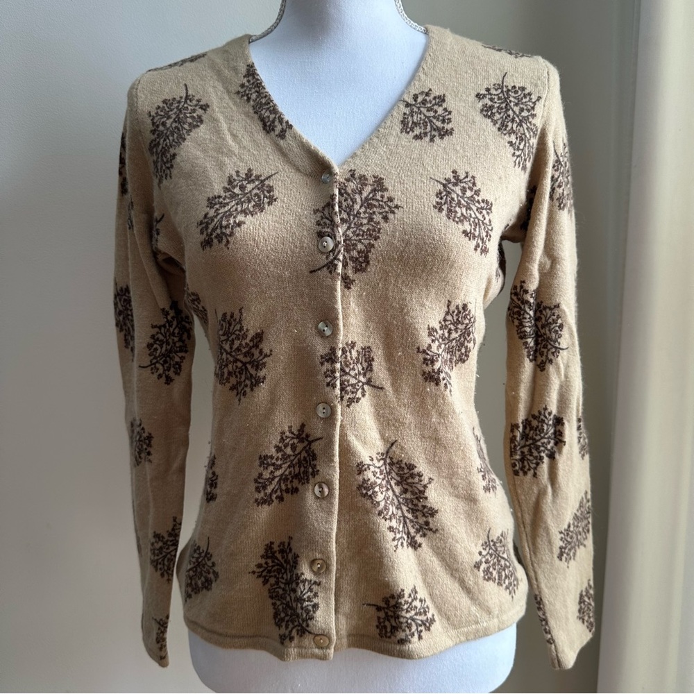 Carole Little‎ Beige Cardigan with Brown Floral Pattern